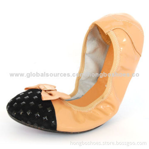 Flat Shoe, Women's Dress Bow, Transparent PVC Outsole, Fashionable Leather Upper, Elastic